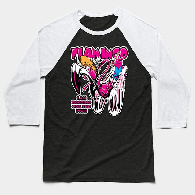 Piggy chasing a Flamingo Baseball T-Shirt by eShirtLabs